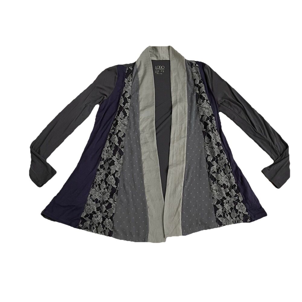 Logo Lori Goldstein Cardigan XXS Oversized Teal Mixed Media